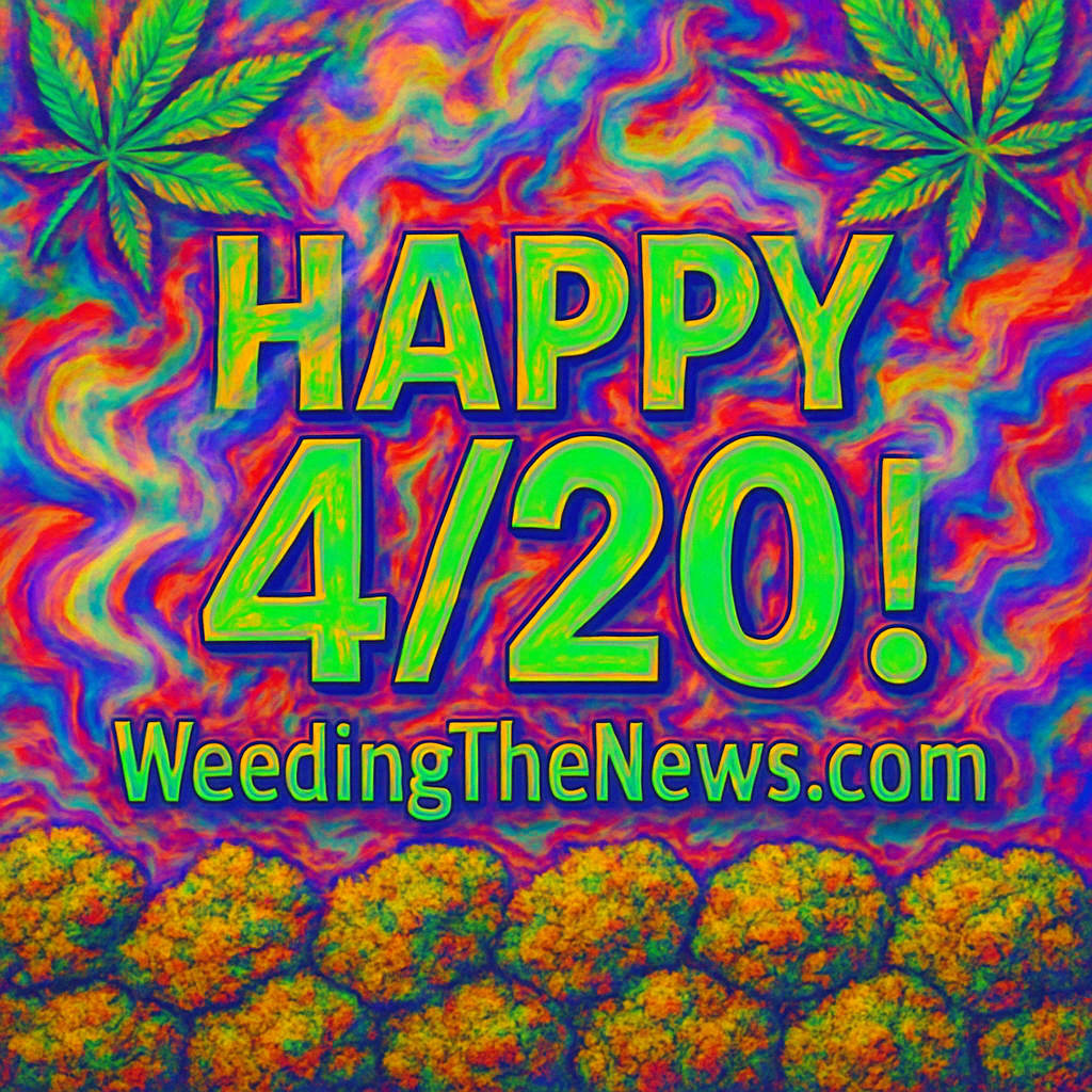 Happy 4/20! WeedingTheNews.com in a psychedelic theme. Opening image for the newsletter.